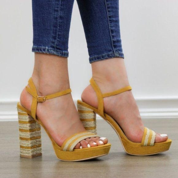 Espadrille Heel Yellow Open Toe Platform Sandal - Picture 5 of 11